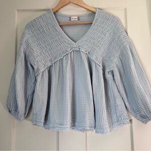 Dusty Blue V-Neck Gauzy Women's Top